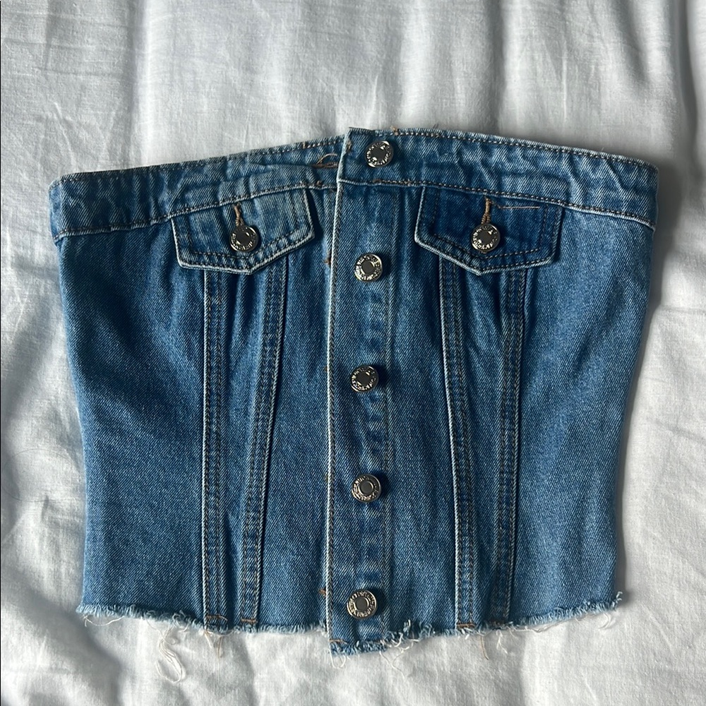 Edikted Denim Button-Up Corset Top